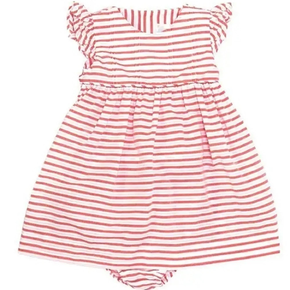 Edgehill Collection Sz 18 sleeveless, muted red striped ruffle sleeves Dress NWT